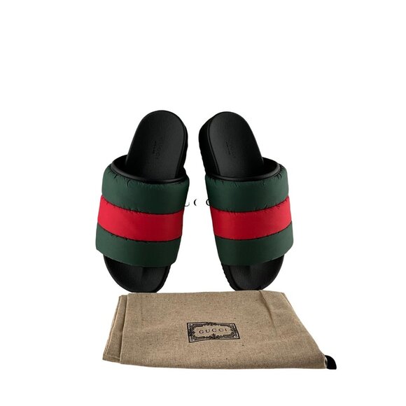 Gucci Women's Padded Web Slide Sandals Green & Red Nylon Sz 39 - Picture 8 of 10